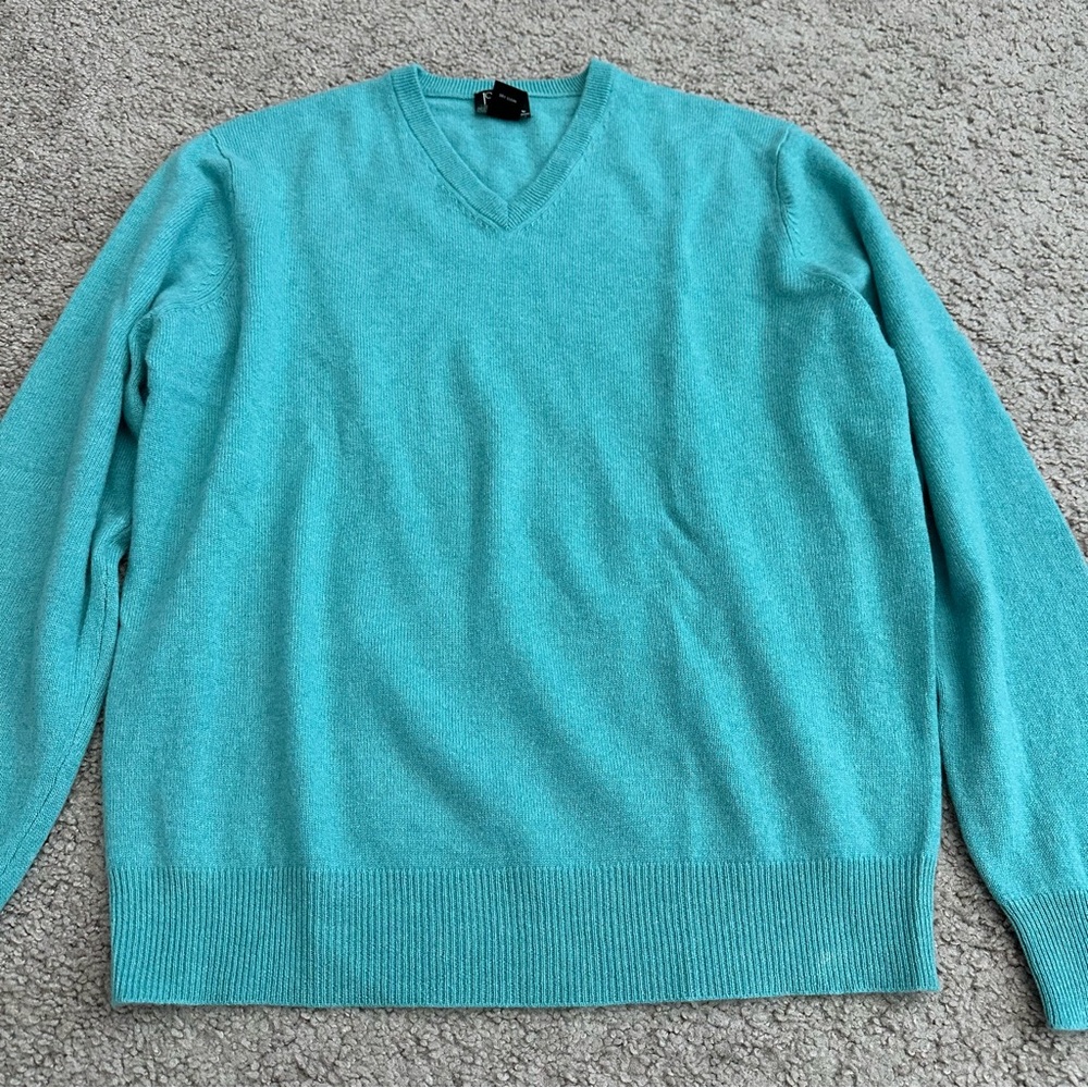 Jos. A. Bank Sweater Mens Size S Turquoise 100% Cashmere V Neck - Picture 6 of 9